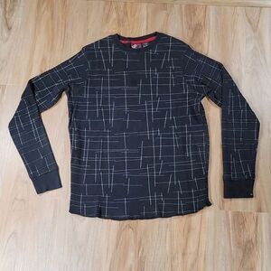 🔺️Black Abstract Print Thermal Knit Long Sleeve Top Men's Small
